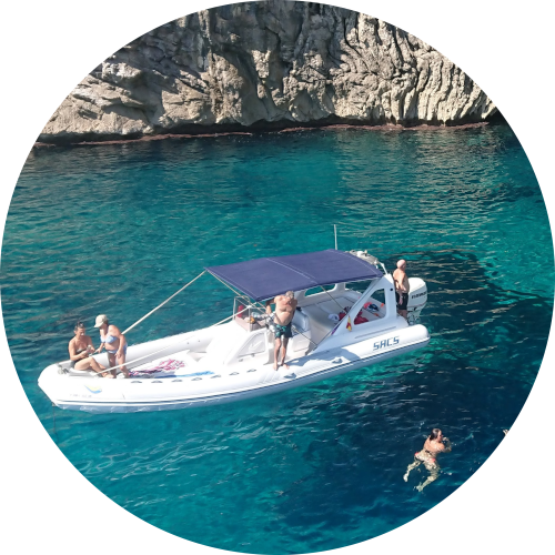 Turquoise water and limestone cliffs in a nearby Mallorcan cove
